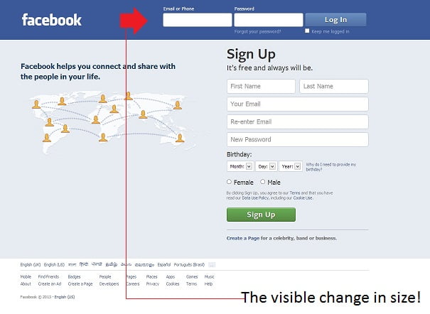 facebook changes layout login size
