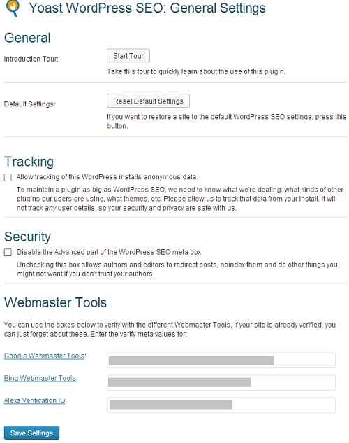 yoast wordpress seo settings -dashboard