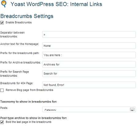 yoast wordpress seo settings -internal