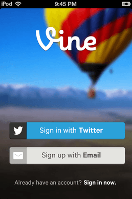 signup page for vine app by twitter