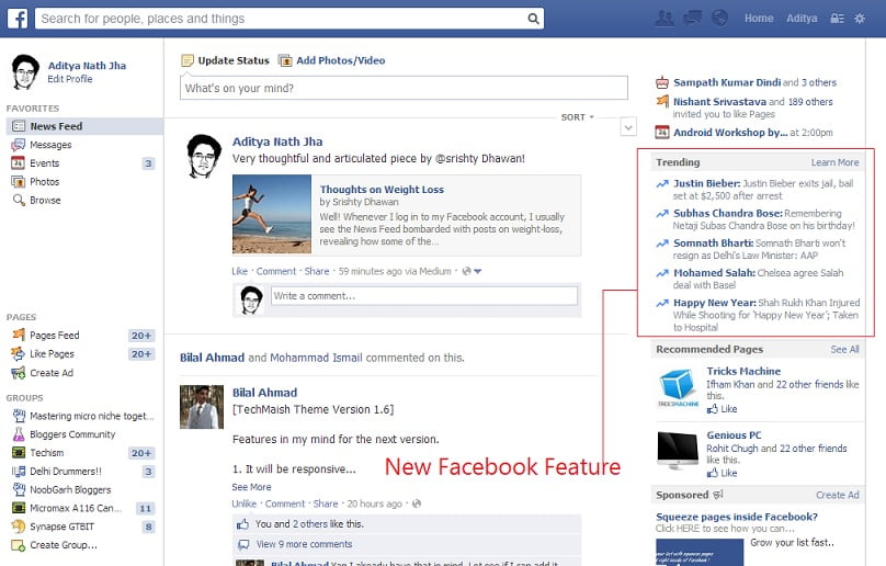 Facebook adds trending topics feature to sidebar 