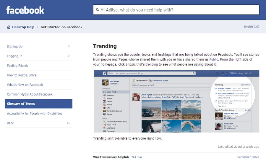Facebook adds trending topics feature to sidebar