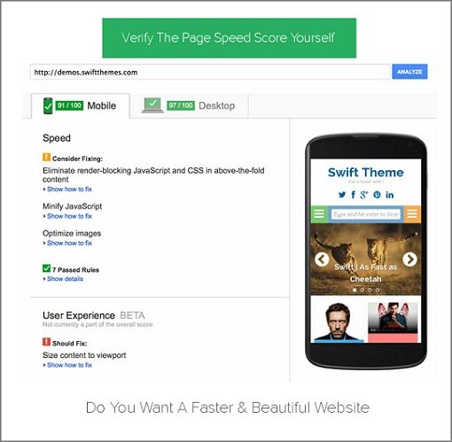 improve google pagespeed  score with swift v7