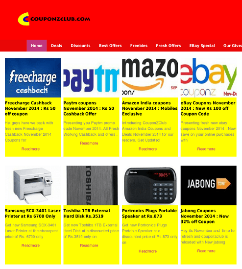 CouponzClub website screnshot Save money shopping online