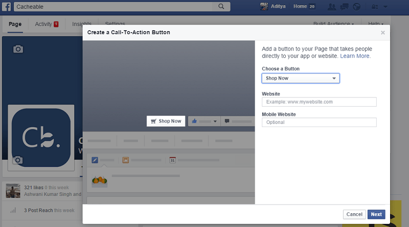 Include call to action button on your facebook page 2