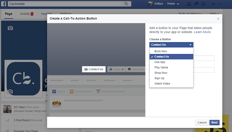 Include call to action button on your facebook page 3