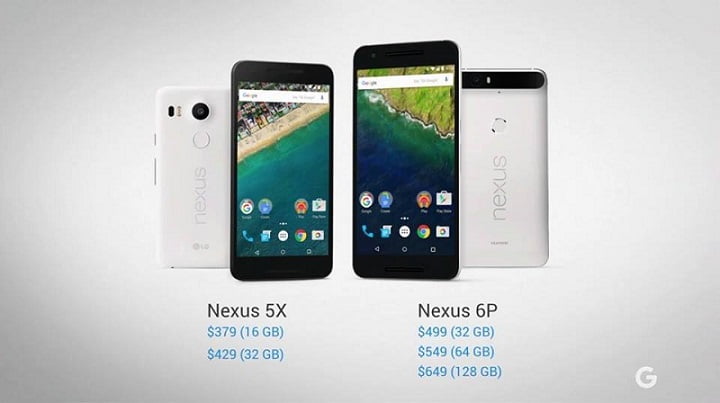 Google Nexus 5x and Nexus 6p price