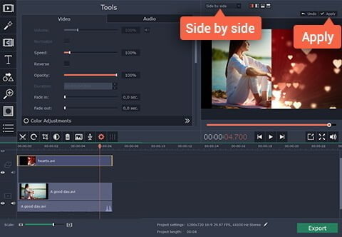 split screen editing with movavi video editor