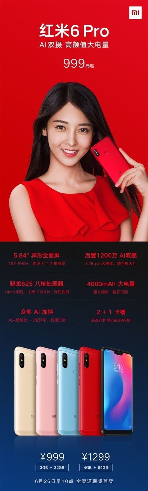 xiaomi redmi 6 pro official listing
