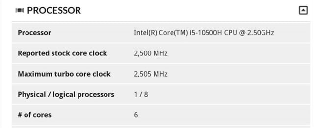 intel core i5 10500h specifications leaks