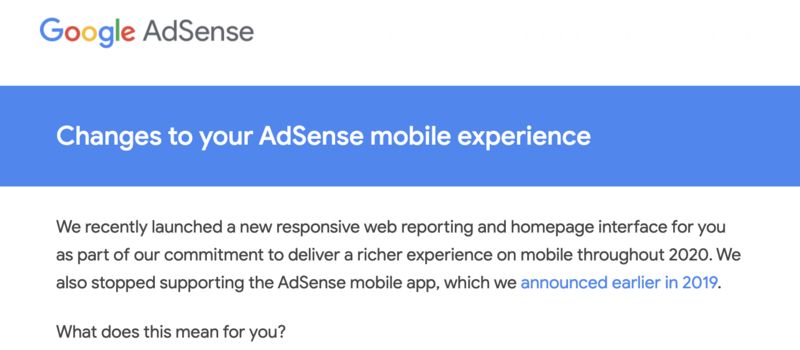Google Adsense mobile app discontinued