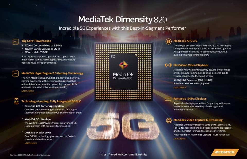 mediatek dimensity 820 features 5g