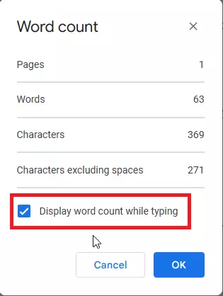 display word count 