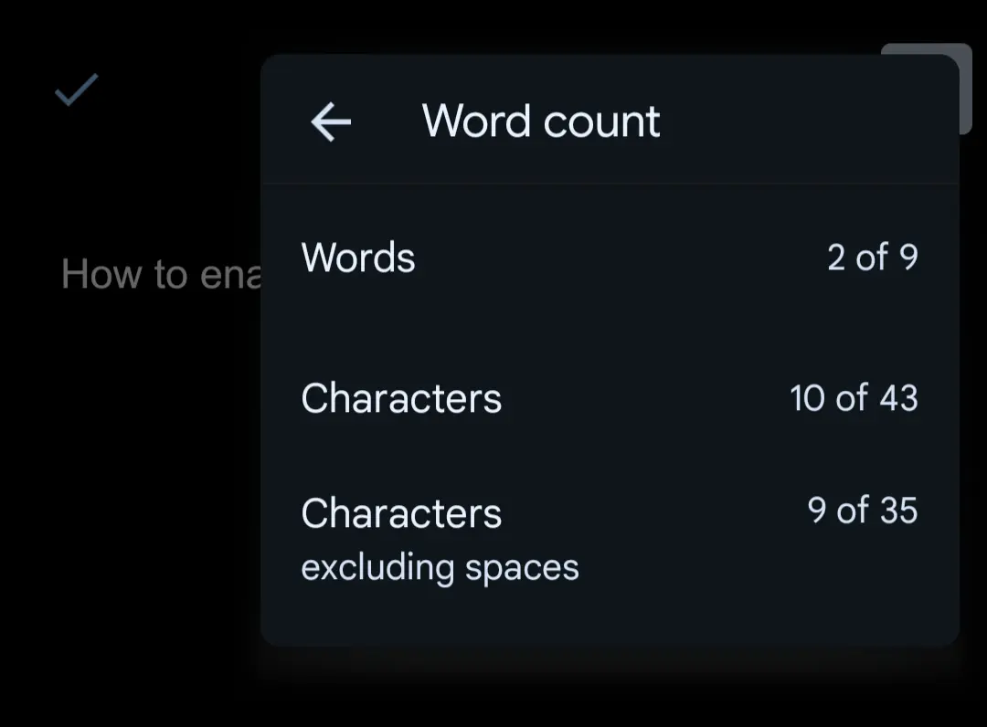 selected text word count