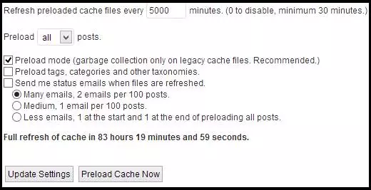 wp super cache settings explained