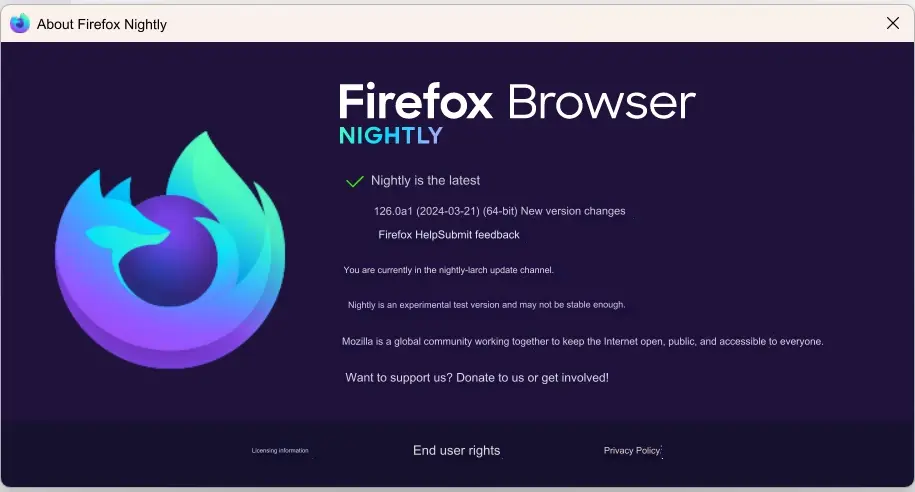firefox browser nightly changelog vertical tabs